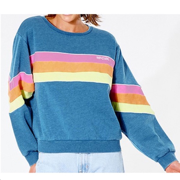 Rip Curl Golden State Crew Neck Sweatshirt Rainbow Stripe Size XL - Picture 4 of 14